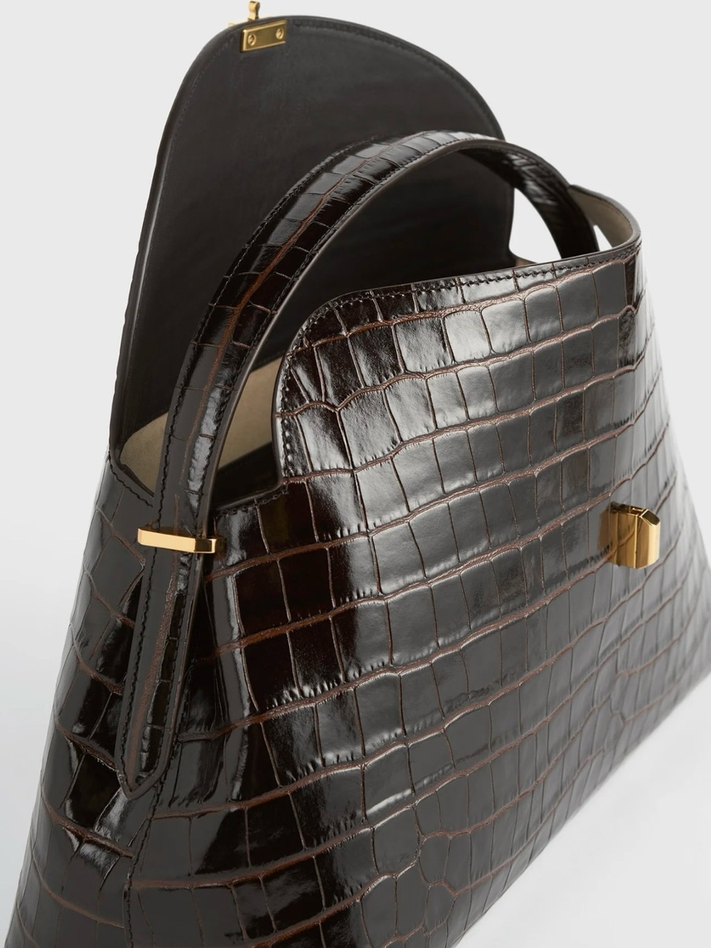 Toteme Dark Brown Croc-Embossed Shoulder Bag with Gold Hardware - Picture 5 of 5